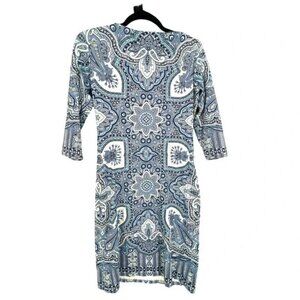 J. McLaughlin Dress XS Blue Paisley 3/4 Sleeves Mini Evening Business Classic